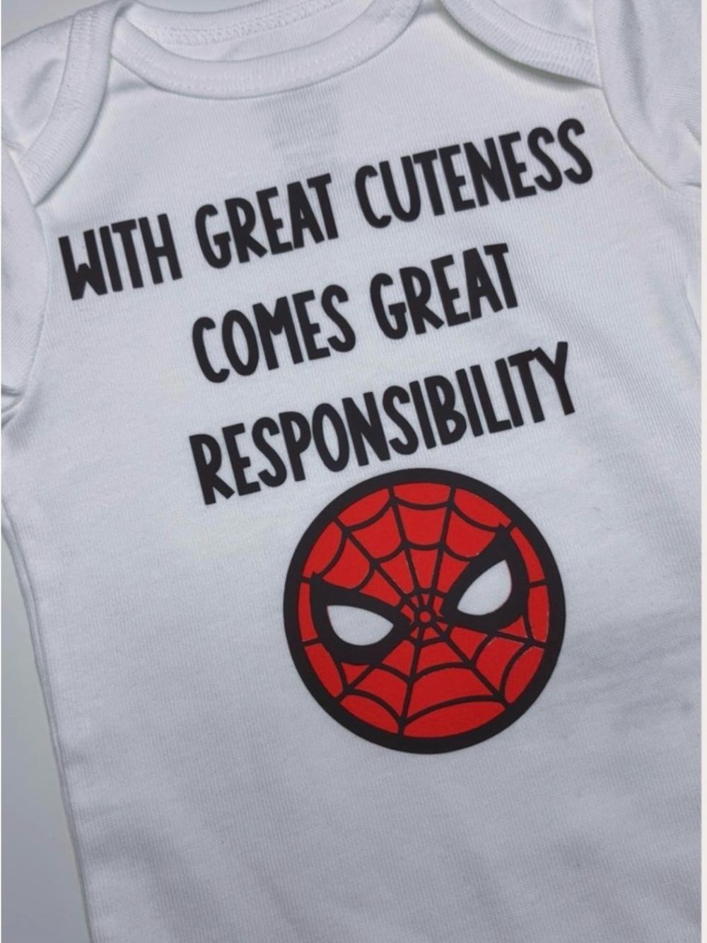 White Kids Superhero Onesie - Red Spider Face Graphic